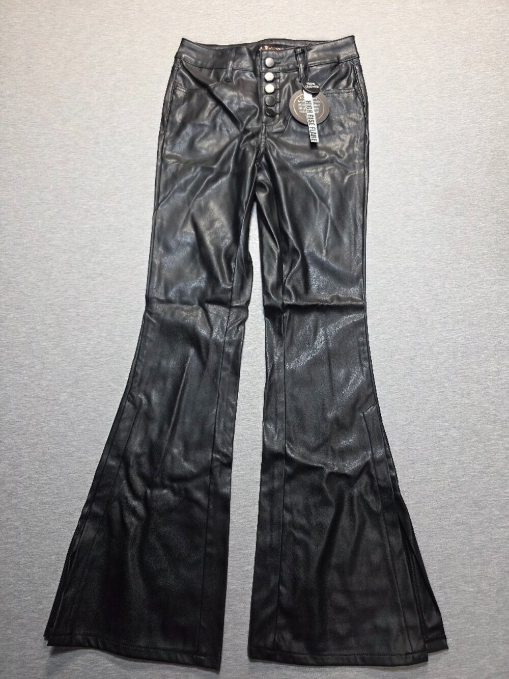 Dollhouse High Rise Vegan Leather Flare Pants Black Size 3/4 NWT